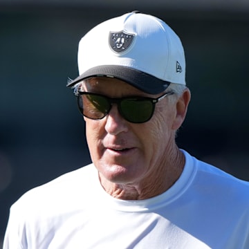 Jul 24, 2025; Henderson, NV, USA; Las Vegas Raiders coach Pete Carroll during training camp at the Intermountain Healthcare Performance Center. Mandatory Credit: Kirby Lee-Imagn Images