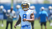 Los Angeles Chargers running back Omarion Hampton during rookie minicamp at The Bolt. 