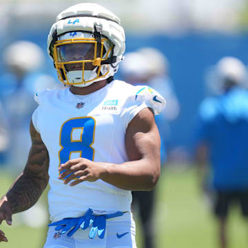 Los Angeles Chargers running back Omarion Hampton during rookie minicamp at The Bolt. 