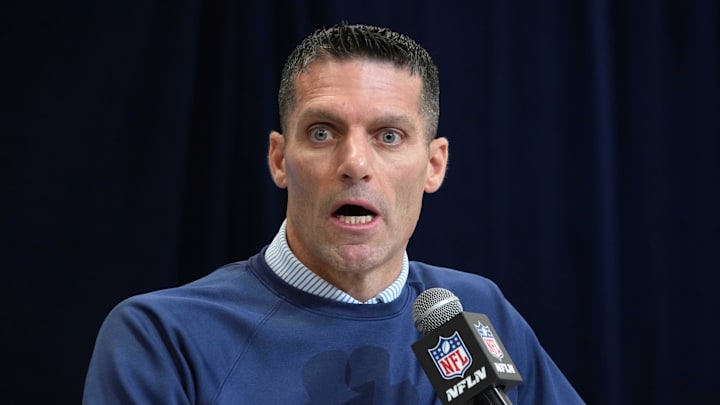 Feb 27, 2025; Indianapolis, IN, USA; Houston Texans general manager Nick Caserio speaks during the 2025 NFL Scouting Combine at the Indiana Convention Center. Mandatory Credit: Kirby Lee-Imagn Images Feb 27, 2025; Indianapolis, IN, USA; Houston Texans general manager Nick Caserio speaks during the 2025 NFL Scouting Combine at the Indiana Convention Center. Mandatory Credit: Kirby Lee-Imagn Images