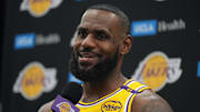 Sep 30, 2024; El Segundo, CA, USA; Los Angeles Lakers forward LeBron James (6) during media day at the UCLA Health Training Center. Mandatory Credit: Kirby Lee-Imagn Images