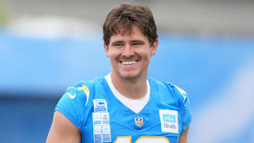 Jul 21, 2025; El Segundo, CA, USA; Los Angeles Chargers quarterback Justin Herbert (10) at training camp at The Bolt. Mandatory Credit: Kirby Lee-Imagn Images