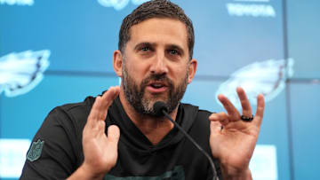 Philadelphia Eagles coach Nick Sirianni at a press conference at the Neo Quimica Arena.