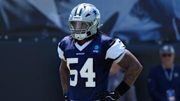Jul 26, 2025; Oxnard, CA, USA; Dallas Cowboys defensive end Sam Williams (54) at training camp at the River Ridge Fields. Mandatory Credit: Kirby Lee-Imagn Images