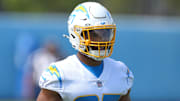 Jun 13, 2024; Costa Mesa, CA, USA; Los Angeles Chargers running back J.K. Dobbins (27) during minicamp at the Hoag Performance Center. Mandatory Credit: Kirby Lee-Imagn Images