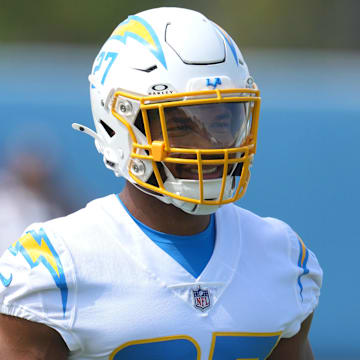 Jun 13, 2024; Costa Mesa, CA, USA; Los Angeles Chargers running back J.K. Dobbins (27) during minicamp at the Hoag Performance Center. Mandatory Credit: Kirby Lee-Imagn Images