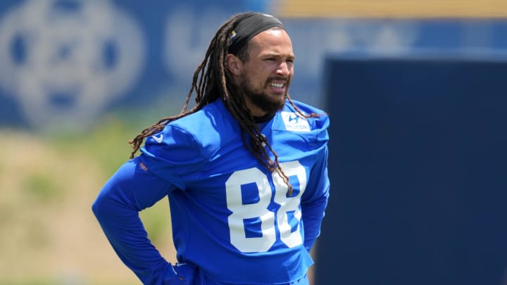 May 21, 2024, Thousand Oaks, California, USA; Los Angeles Rams wide receiver Jordan Whittington (88) during organized team activities at Cal Lutheran University. Mandatory Credit: Kirby Lee-USA TODAY Sports