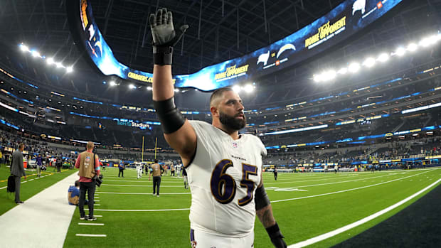 Baltimore Ravens guard Patrick Mekari against the Los Angeles Chargers
