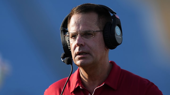 Indiana Hoosiers head coach Curt Cignetti reacts in the first half against the UCLA Bruins at Rose Bowl. 