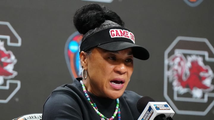 South Carolina basketball coach Dawn Staley at the 2023-2024 NCAA Tournament Final Four