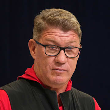 Tampa Bay Buccaneers general manager Jason Licht speaks during the NFL Scouting Combine