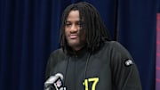 Feb 26, 2025; Indianapolis, IN, USA;South Carolina defensive lineman Tonka Hemingway (DL17) during the 2025 NFL Scouting Combine at the Indiana Convention Center. Mandatory Credit: Kirby Lee-Imagn Images