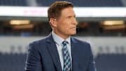 Oct 17, 2022; Inglewood, California, USA; Steve Young on the ESPN Monday Night Football Countdown set before the game between the Los Angeles Chargers and the Denver Broncos at SoFi Stadium. Mandatory Credit: Kirby Lee-Imagn Images