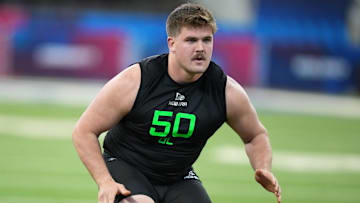 Mar 2, 2025; Indianapolis, IN, USA; North Dakota State offensive lineman Grey Zabel.