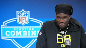 Shemar Stewart (DL68) during the 2025 NFL Scouting Combine at the Indiana Convention Center. Mandatory Credit: Kirby Lee-Imagn Images
