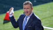 Jan 1, 2024; Pasadena, CA, USA; Kirk Herbstreit on the ESPN College Gameday set at the 2024 Rose Bowl college football playoff semifinal game at Rose Bowl. Mandatory Credit: Kirby Lee-USA TODAY Sports