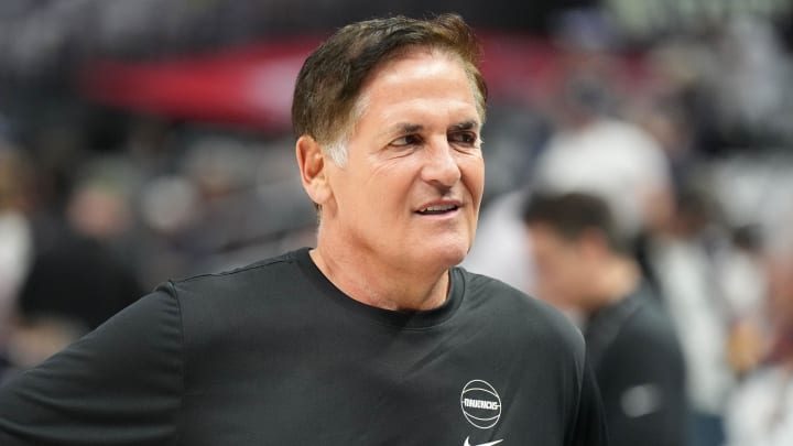 May 1, 2024; Los Angeles, California, USA; Dallas Mavericks owner Mark Cuban reacts during game five of the first round for the 2024 NBA playoffs against the LA Clippers at Crypto.com Arena. Mandatory Credit: Kirby Lee-USA TODAY Sports