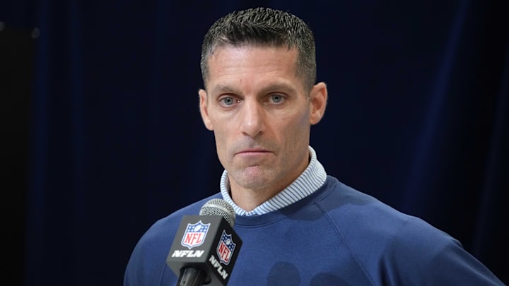 Feb 27, 2025; Indianapolis, IN, USA; Houston Texans general manager Nick Caserio speaks during the 2025 NFL Scouting Combine at the Indiana Convention Center. Mandatory Credit: Kirby Lee-Imagn Images