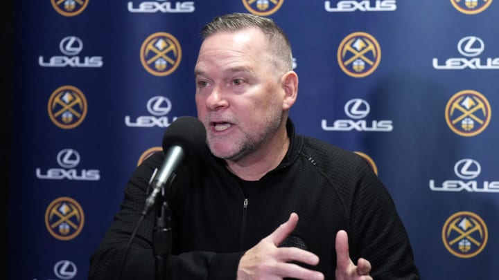 Dec 6, 2023; Los Angeles, California, USA; Denver Nuggets coach Michael Malone at a press conference at Crypto.com Arena.