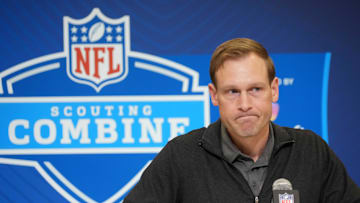 Feb 25, 2025; Indianapolis, IN, USA; Chicago Bears coach Ben Johnson speaks during the NFL Scouting Combine at the Indiana Convention Center. Mandatory Credit: Kirby Lee-Imagn Images