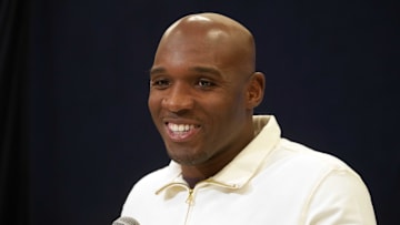 Feb 25, 2025; Indianapolis, IN, USA; Houston Texans coach DeMeco Ryans speaks during the NFL Scouting Combine at the Indiana Convention Center. Mandatory Credit: Kirby Lee-Imagn Images