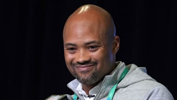 Feb 28, 2023; Indianapolis, IN, USA; Atlanta Falcons general manager Terry Fontenot during the NFL combine at the Indiana Convention Center. Mandatory Credit: Kirby Lee-Imagn Images