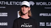 Jul 4, 2025; Eugene, OR, USA; Cole Hocker (USA) at the 50th Prefontaine Classic press conference at the Graduate Hotel Eugene. Mandatory Credit: Kirby Lee-Imagn Images