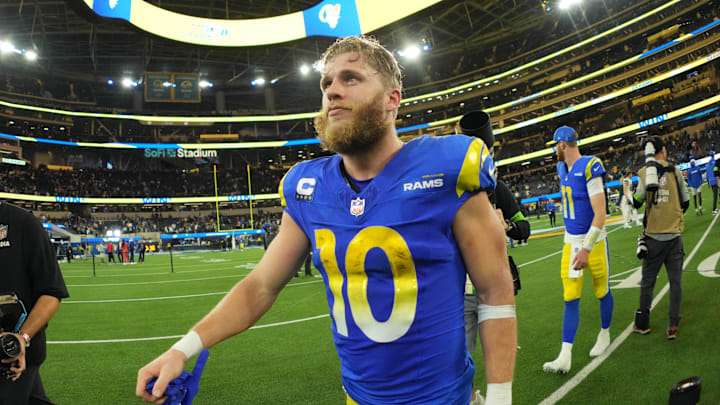 Los Angeles Rams wide receiver Cooper Kupp leaves the field after the game against the New Orleans Saints. Los Angeles Rams wide receiver Cooper Kupp leaves the field after the game against the New Orleans Saints.