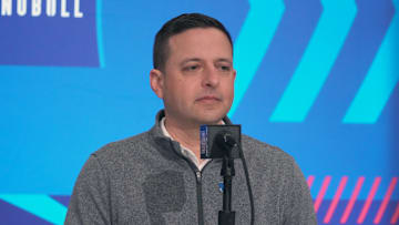 Feb 27, 2024; Indianapolis, IN, USA; New England Patriots director of scouting Eliot Wolf during the NFL Scouting Combine at Indiana Convention Center. Mandatory Credit: Kirby Lee-Imagn Images