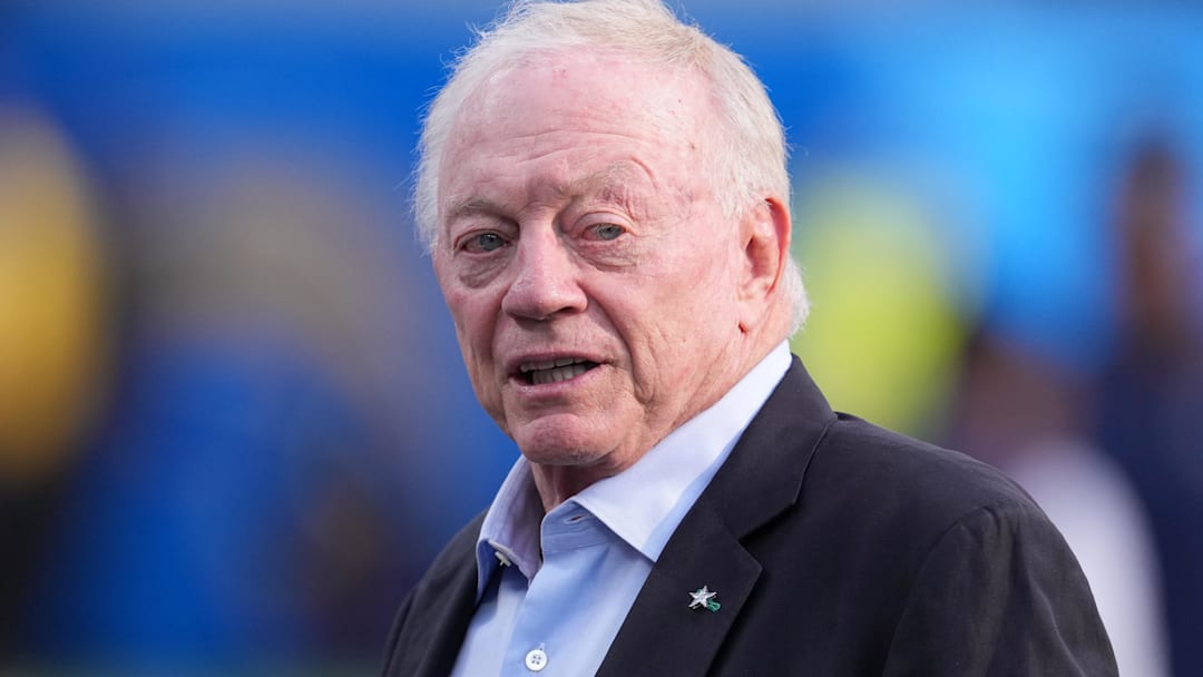 Aug 20, 2022; Inglewood, California, USA; Dallas Cowboys owner Jerry Jones reacts before the game against the Los Angeles Chargers at SoFi Stadium.