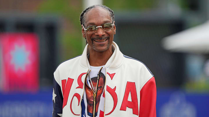 Jun 23, 2024; Eugene, OR, USA; Snoop Dogg watches during the US Olympic Team Trials at Hayward Field. Mandatory Credit: Kirby Lee-Imagn Images