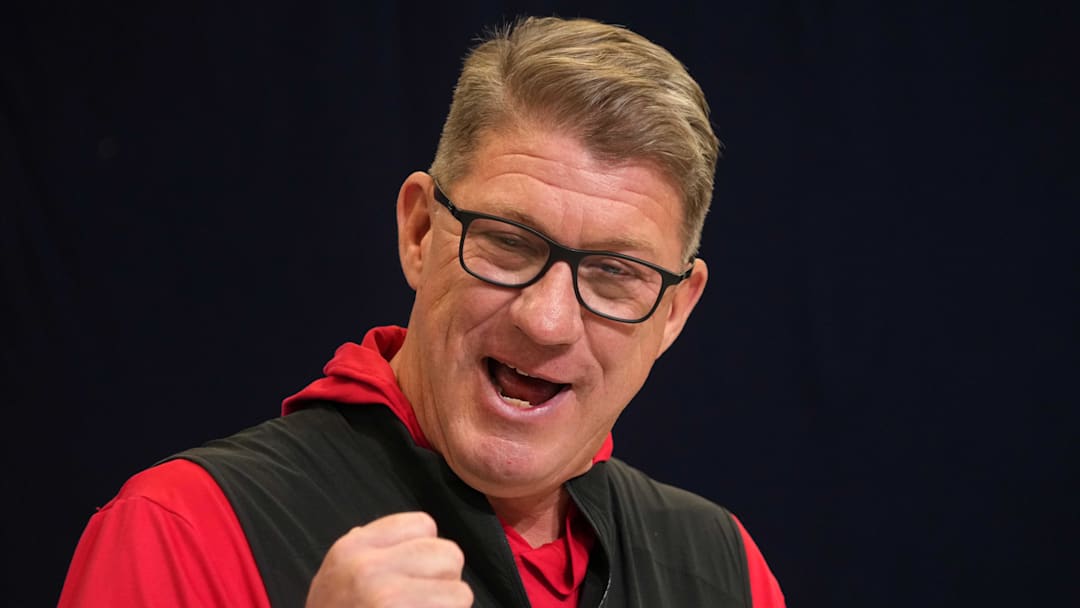 Feb 25, 2025; Indianapolis, IN, USA; Tampa Bay Buccaneers general manager Jason Licht speaks during the NFL Scouting Combine at the Indiana Convention Center. Mandatory Credit: Kirby Lee-Imagn Images