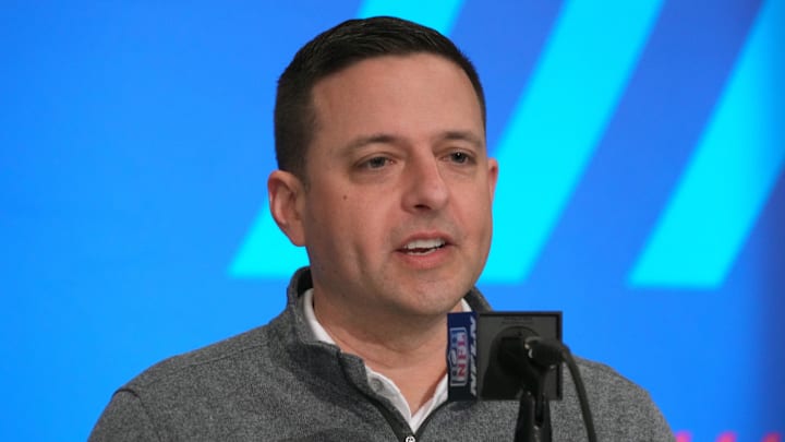 Feb 27, 2024; Indianapolis, IN, USA; New England Patriots director of scouting Eliot Wolf during the NFL Scouting Combine at Indiana Convention Center. 