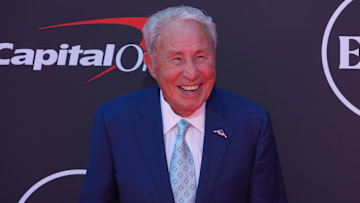 Lee Corso poses on the ESPYs red carpet at the Dolby Theatre. 