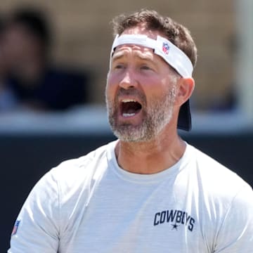Dallas Cowboys coach Brian Schottenheimer at training camp at the River Ridge Fields.