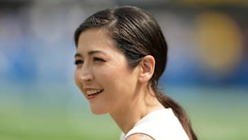 Mina Kimes attends the game between the Los Angeles Rams and the Los Angeles Chargers.