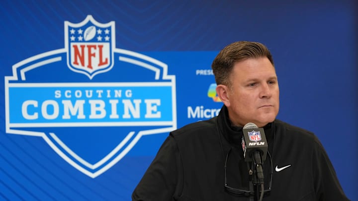 Green Bay Packers general manager Brian Gutekunst speaks during the NFL Scouting Combine at the Indiana Convention Center. 