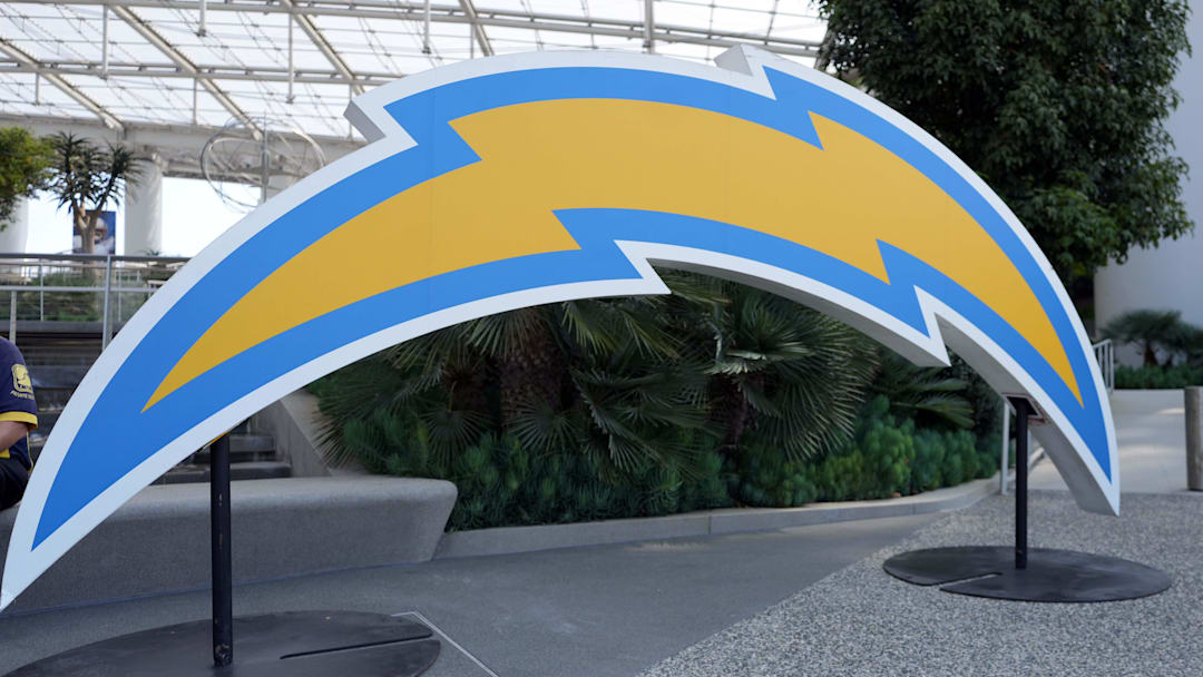 The Los Angeles Chargers logo at SoFi Stadium. 