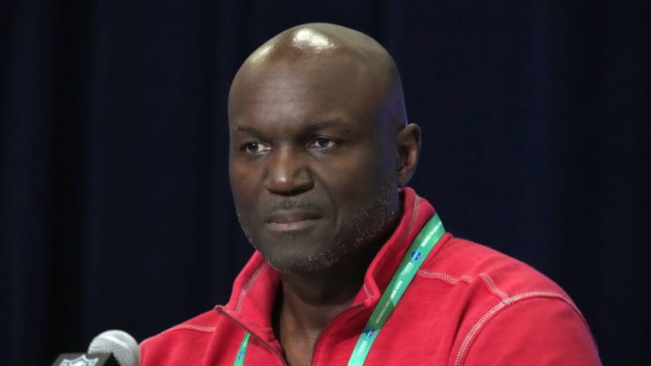 Feb 27, 2024; Indianapolis, IN, USA; Tampa Bay Buccaneers head coach Todd Bowles speaks during a press conference during the NFL Scouting Combine at Indiana Convention Center. Mandatory Credit: Kirby Lee-USA TODAY Sports