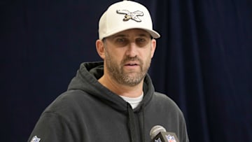 Philadelphia Eagles coach Nick Sirianni speaks during the NFL Scouting Combine at the Indiana Convention Center.
