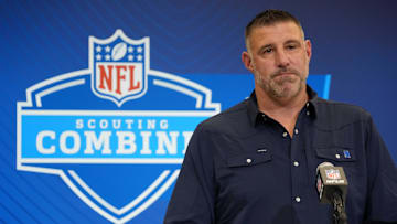 Feb 25, 2025; Indianapolis, IN, USA; New England Patriots coach Mike Vrabel speaks during the NFL Scouting Combine at the Indiana Convention Center. Mandatory Credit: Kirby Lee-Imagn Images