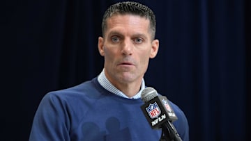 Houston Texans general manager Nick Caserio speaks during the 2025 NFL Scouting Combine at the Indiana Convention Center.