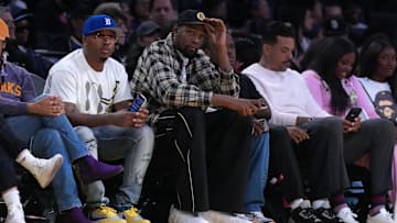 NBA superstar shooter Kevin Durant and Matt Barnes attend the WNBA game between the Chicago Sky and the LA Sparks