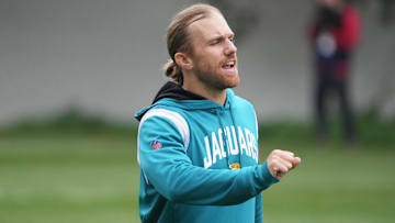 Oct 16, 2024; Watford, United Kingdom; Jacksonville Jaguars receivers coach Chad Hall during practice at The Grove. Mandatory Credit: Kirby Lee-Imagn Images