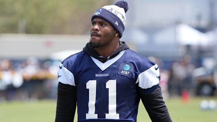 Former Penn State linebacker and current Dallas Cowboys defensive end Micah Parsons at training camp.