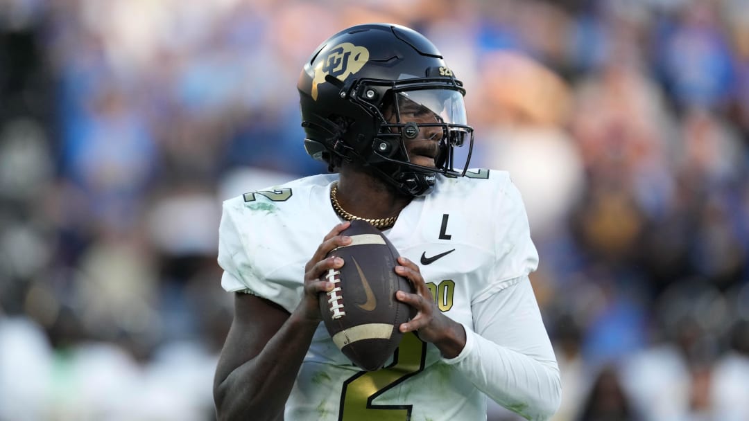 Oct 28, 2023; Pasadena, California, USA; Colorado Buffaloes quarterback Shedeur Sanders (2) throws the ball against the UCLA Bruins in the first half at Rose Bowl. Mandatory Credit: Kirby Lee-USA TODAY Sports