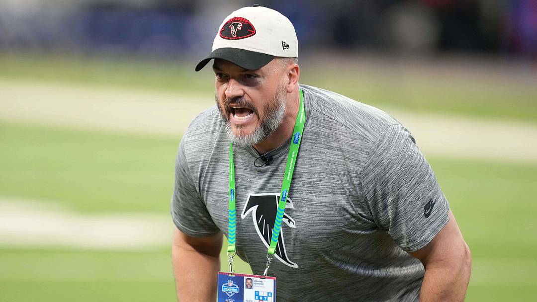 Mar 2, 2025; Indianapolis, IN, USA; Atlanta Falcons offensive line coach Dwayne Ledford during the 2025 NFL Scouting Combine at Lucas Oil Stadium. Mandatory Credit: Kirby Lee-Imagn Images