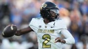 Oct 28, 2023; Pasadena, California, USA; Colorado Buffaloes quarterback Shedeur Sanders (2) throws the ball against the UCLA Bruins in the first half at Rose Bowl. Mandatory Credit: Kirby Lee-USA TODAY Sports