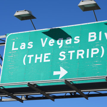 Nov 26, 2023; Paradise, Nevada, USA; A Las Vegas Blvd. and the strip sign. Mandatory Credit: Kirby Lee-USA TODAY Sports