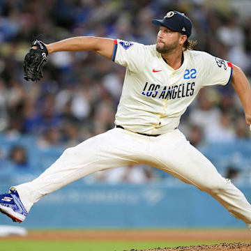 Los Angeles Dodgers starting pitcher Clayton Kershaw (22) throws against the Tampa Bay Rays at Dodger Stadium. 